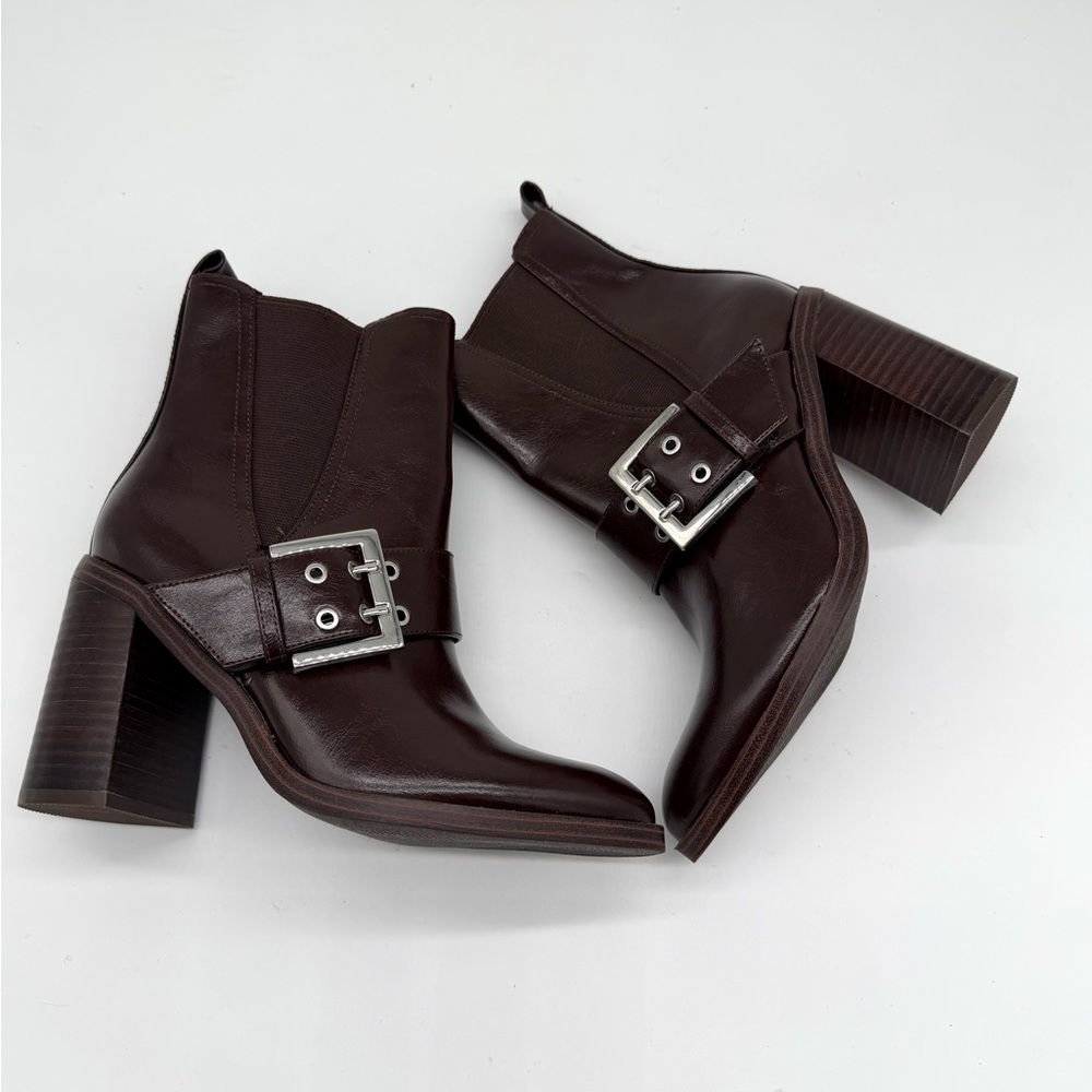 Dolce Vita Chocolate Brown Leather Buckle Ankle Boots